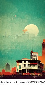 Old Tourist Poster About New Orleans And Louisiana, Vintage Style, To Promote Abroad