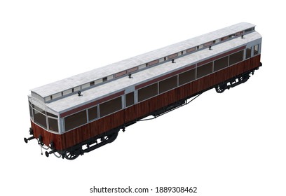 Old Tram 3D illustration on white background