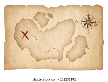 Old Treasure Map Isolated. Clipping Path Is Included.