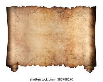 Old Treasure Map Roll Isolated On White