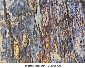Old tree bark closeup texture. Tree peel surface digital illustration. Obsolete oak tree bark rustic banner template. Weathered tree bark. Natural tree bark background. Wooden backdrop. Toned wood 