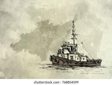 Old Tugboat At Sea