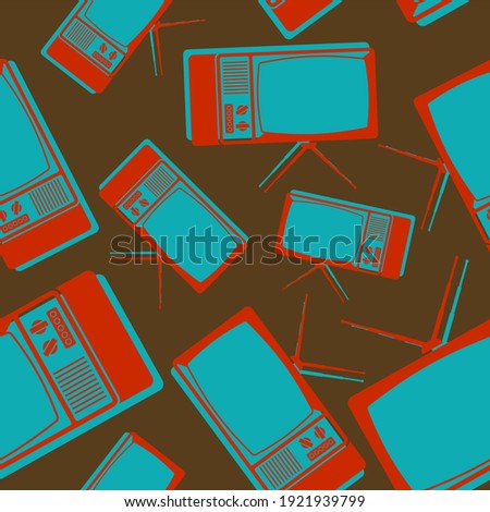 Old TV pattern seamless. Television set retro ornament