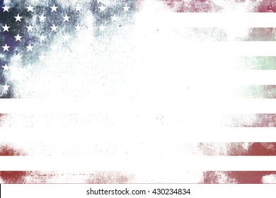 Old usa flag. Watercolor background. Drawing