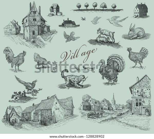 Old Vilage Set Illustration Stock Illustration 128828902 | Shutterstock