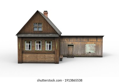 Old Village House Render On A White Background. Isolate With 3D Models.