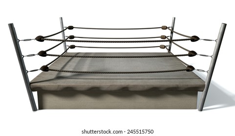 An Old Vintage Boxing Ring Surrounded By Ropes On An Isolated White Background