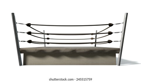 An Old Vintage Boxing Ring Surrounded By Ropes On An Isolated White Background