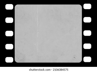 Old Vintage BW Super 8 Film Projector Light Leak Film Strip Scan, Dusty Damaged Overlay Black Frame Texture Placeholder And Reel Spools