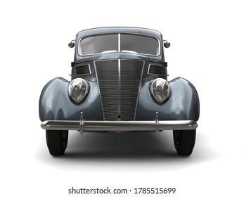 Old Vintage Dark Metallic Blue Car - Front View - 3D Illustration