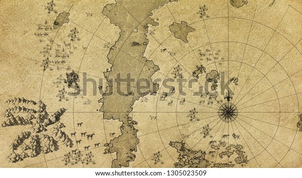 Old Vintage Fantasy Antique Map Ancient Stock Illustration