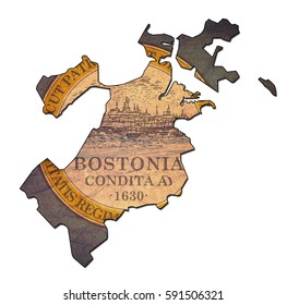 Old Vintage Map Of Boston Territory With Flag 