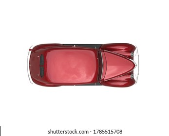 Old Vintage Metallic Red Car - Top Down View - 3D Illustration