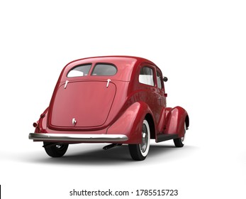 Old Vintage Metallic Red Car - Back View - 3D Illustration