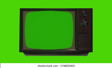 Old Vintage Television With Green Screen Zoom. 80s Television With Green Screen. 3d Rendering.