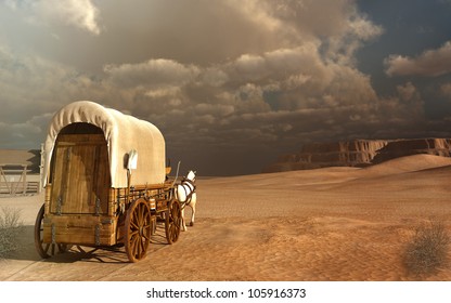 Old wagon in the desert