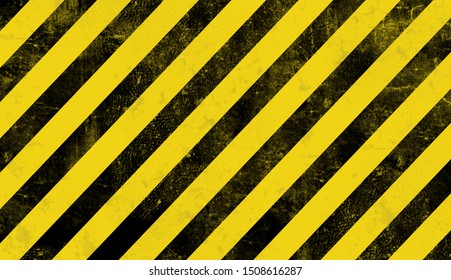Old warning sign with black stripes on yellow background.