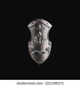 Old warrior shield, medieval knight armor for protection and guarding. Ancient defense armor against brutal and fatal attacks, 3d rendering, nobody