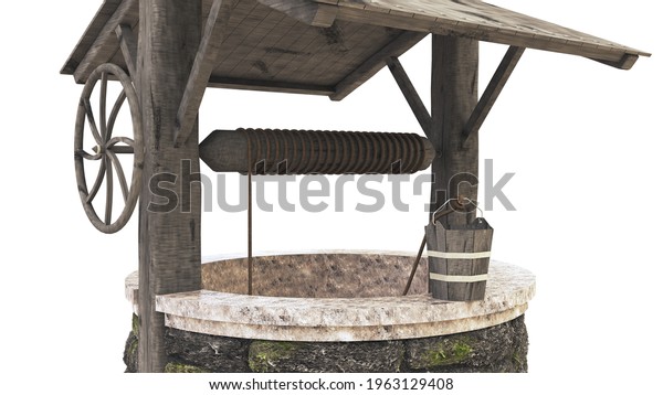 Old Water Well Pulley Bucket3d Rendering Stock Illustration 1963129408