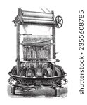 Old weaving loom machine - Vintage engraved illustration isolated on white background
