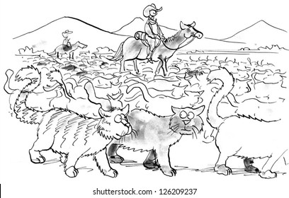 In The Old West The Herd Is Made Up Of Cats.