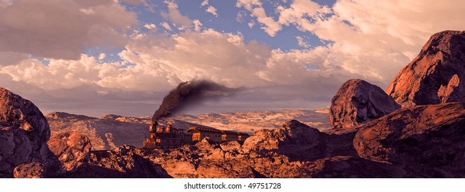 Old West Train Rolling Through Utah