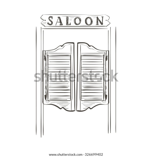 Old Western Swinging Saloon Doors Doodle Stock Illustration 326699402
