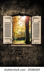 Old Window With Wall In Retro Design Look