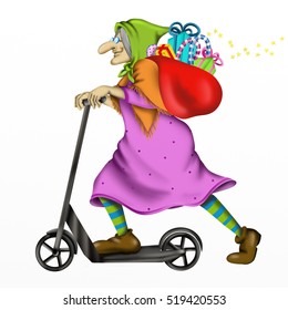 Old Witch On A Small Scooter