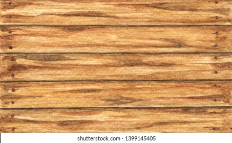 Old Wood Plank Texture Background, Watercolor Painting.