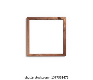 Old wooden frame mockup 1x1 square on a white background. 3D image. 