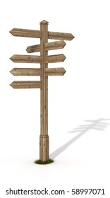 Old Wooden Road Sign Post Isolated On White - Rendering