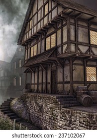 Old Wooden Tavern In A Medieval Town