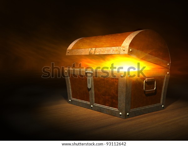 Old Wooden Treasure Chest Strong Glow Stock Illustration