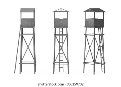Old Wooden Watch Guard Towers on a white background
