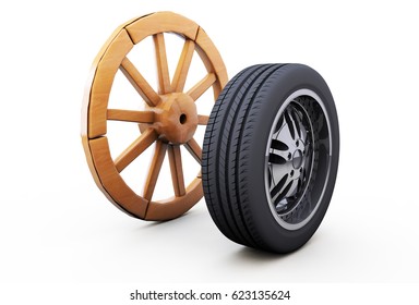 Old Wooden Wheel Modern Car Idea Stock Illustration 623135624 ...