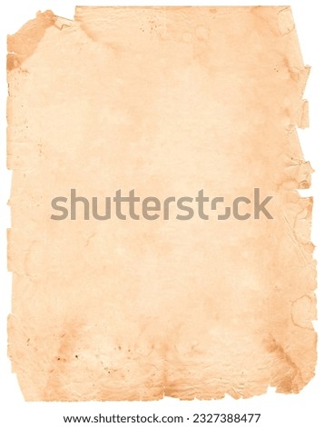 An old worn paper sheet, highlighted on a white background, with torn edges.