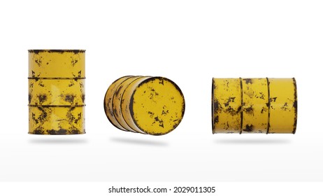 Old Yellow Oil Barrel Container On White Background. 3d Render.