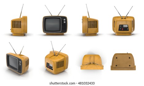 Old Yellow TV On White 3D Illustration