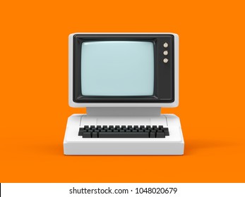 Old-fashioned personal computer, front view. 3d illustration