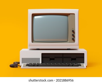 Old-fashioned Personal Computer, Front View, Vintage Style. 3d Illustration