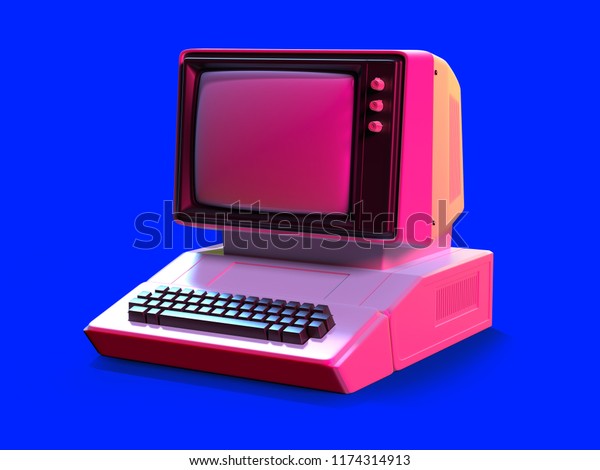 レトロな80年代風の古いパソコン 3dイラスト のイラスト素材