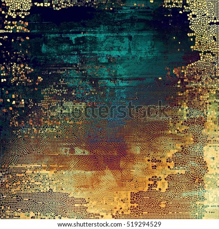 Old-style dirty background with textured vintage elements and different color patterns: yellow (beige); brown; blue; red (orange); purple (violet); cyan