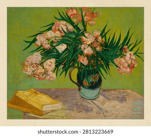 Oleanders (1888) by Vincent Van Gogh. Vintage poster design.