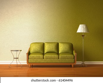 Olive Couch With Table And Standard Lamp In Double Colored Interior