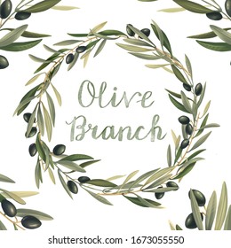 Watercolor Floral Illustration Olive Wreath Stock Illustration Shutterstock