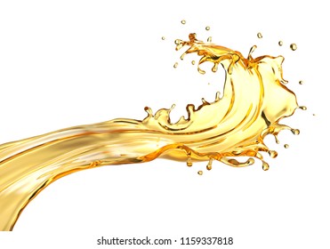 Olive or engine oil splash, Golden Cosmetic Liquid isolated on white background, 3d illustration with Clipping path.