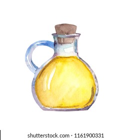 Olive Oil Jar Bottle. Watercolor