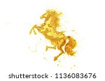 Olive oil Splash or engine oil In the shape of a running horse Show speed and power, 3d illustration.