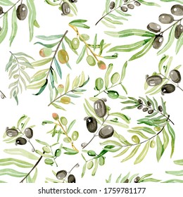 olives on a branch with leaves a seamless pattern for fabric